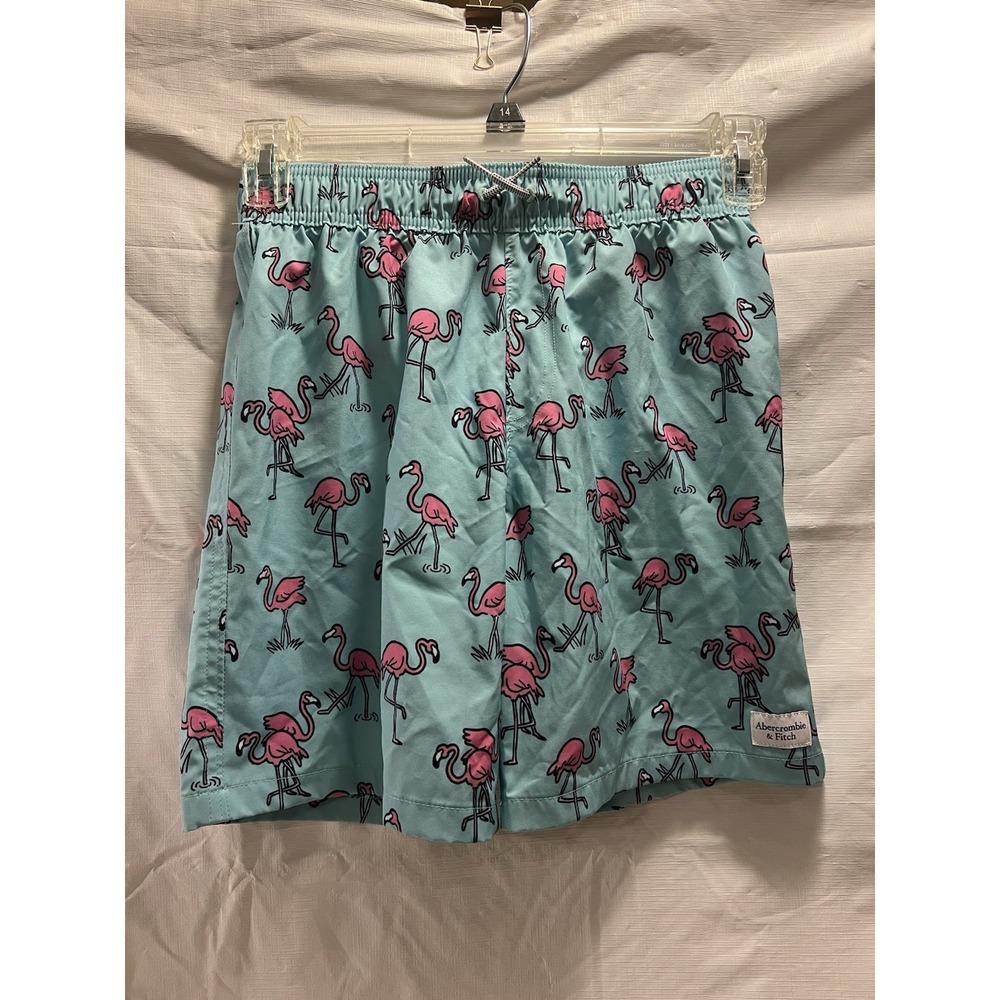 Abercrombie Kids Boys 13/14 Flamingo Teal Drawstring Elastic Waist Swim Trunks
